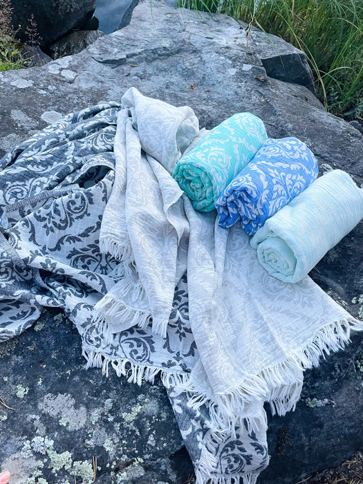 HAMAM-PYYHE, jaquard, vaalea harmaa