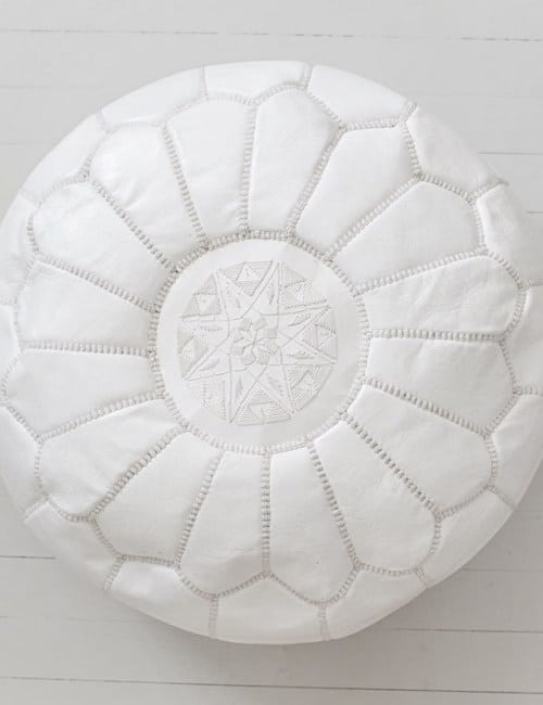 Pouf // marokkolainen nahkarahi, valkoinen