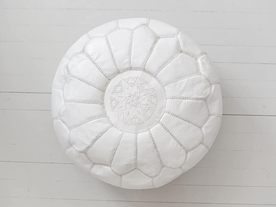 Pouf // marokkolainen nahkarahi, valkoinen